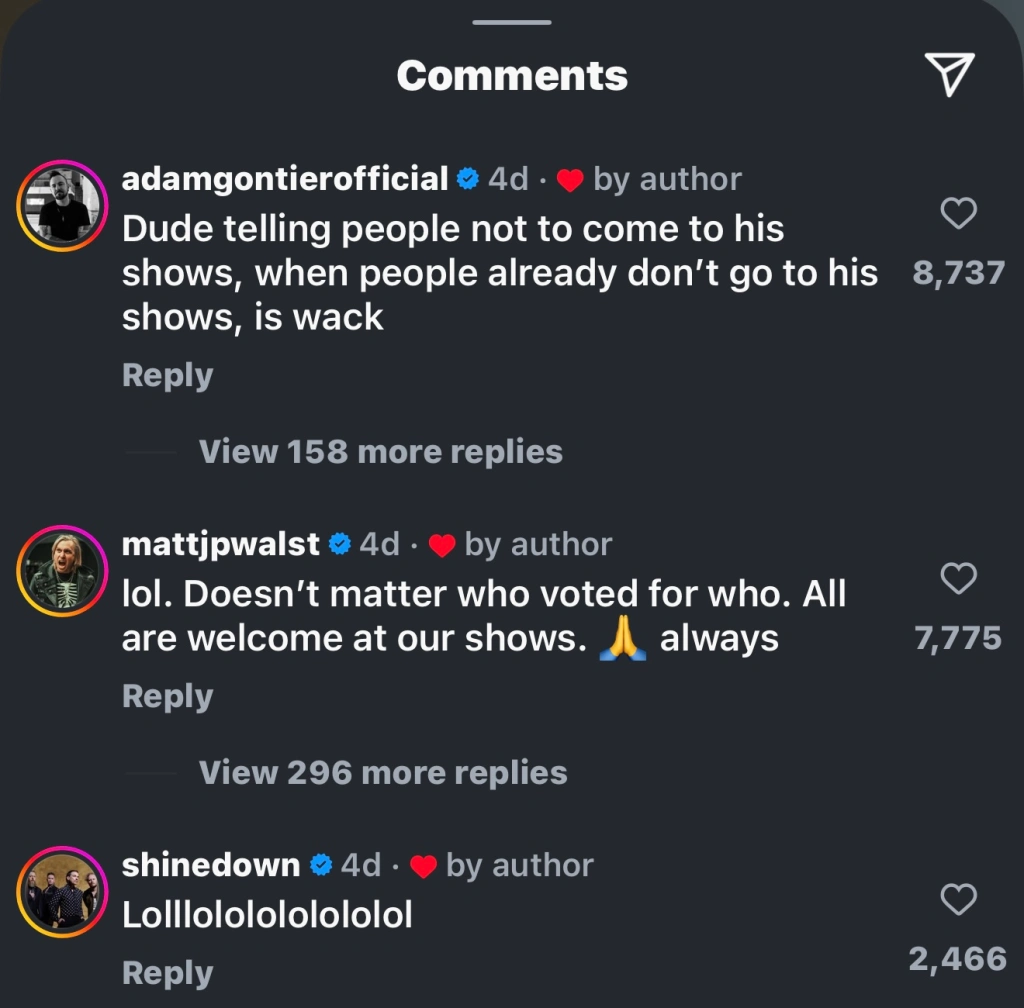 Adam Gontier of Three Days Grace, alongside Matt Walst commenting on Ronnie Winter.