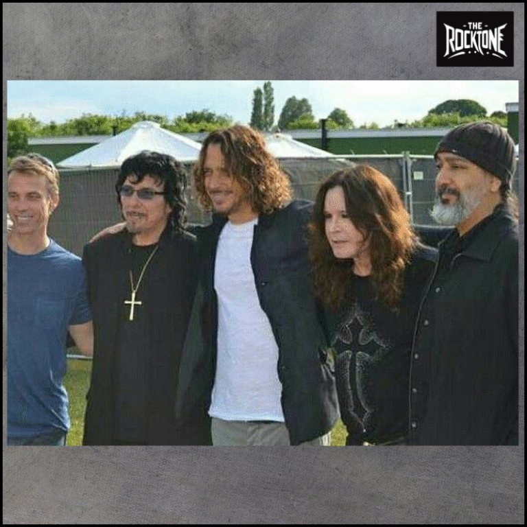 Soundgarden standing alongside the remaining black sabbath members.